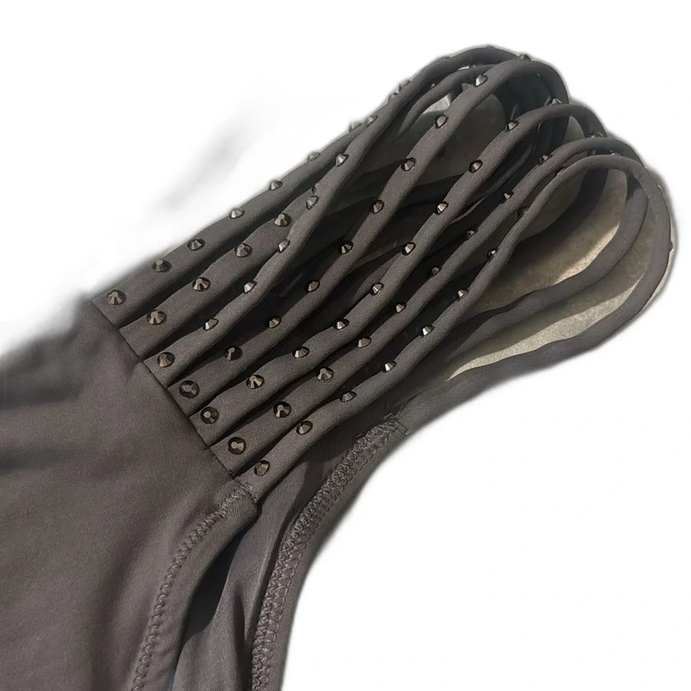 Skims rhinestone swim strappy bikini bottom in gunmetal size 2X